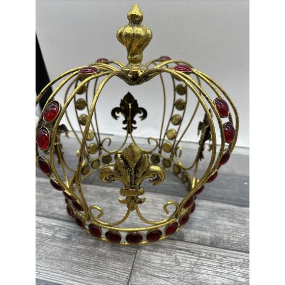 Gold Metal and Faux Ruby Crown - Fleur-de-Lis - Decor or Costume - 11" tall {XX} - Picture 6 of 10